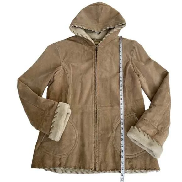 Women's Hooded Shearling Suede Coat - Tan Wilsons LEATHER - Picture 6 of 6